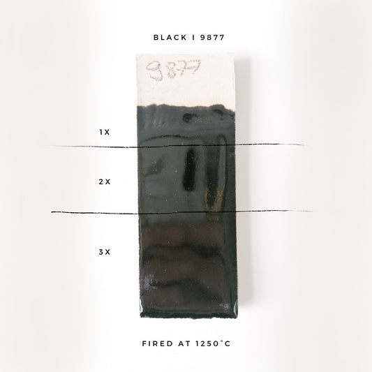 BOTZ 9877 Black glossy – glasyrprov med 1, 2 och 3 lager vid 1250 °C