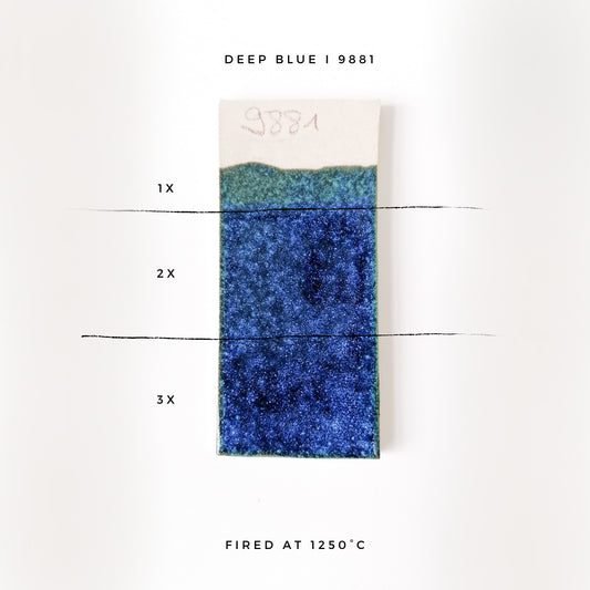 BOTZ 9881 Deep Blue – glasyrprov med 1, 2 och 3 lager vid 1250 °C