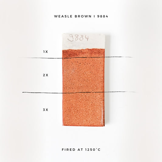 BOTZ 9884 Weasle brown – glasyrprov med 1, 2 och 3 lager vid 1250 °C