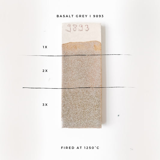 BOTZ 9893 Basalt granite – glasyrprov med 1, 2 och 3 lager vid 1250 °C