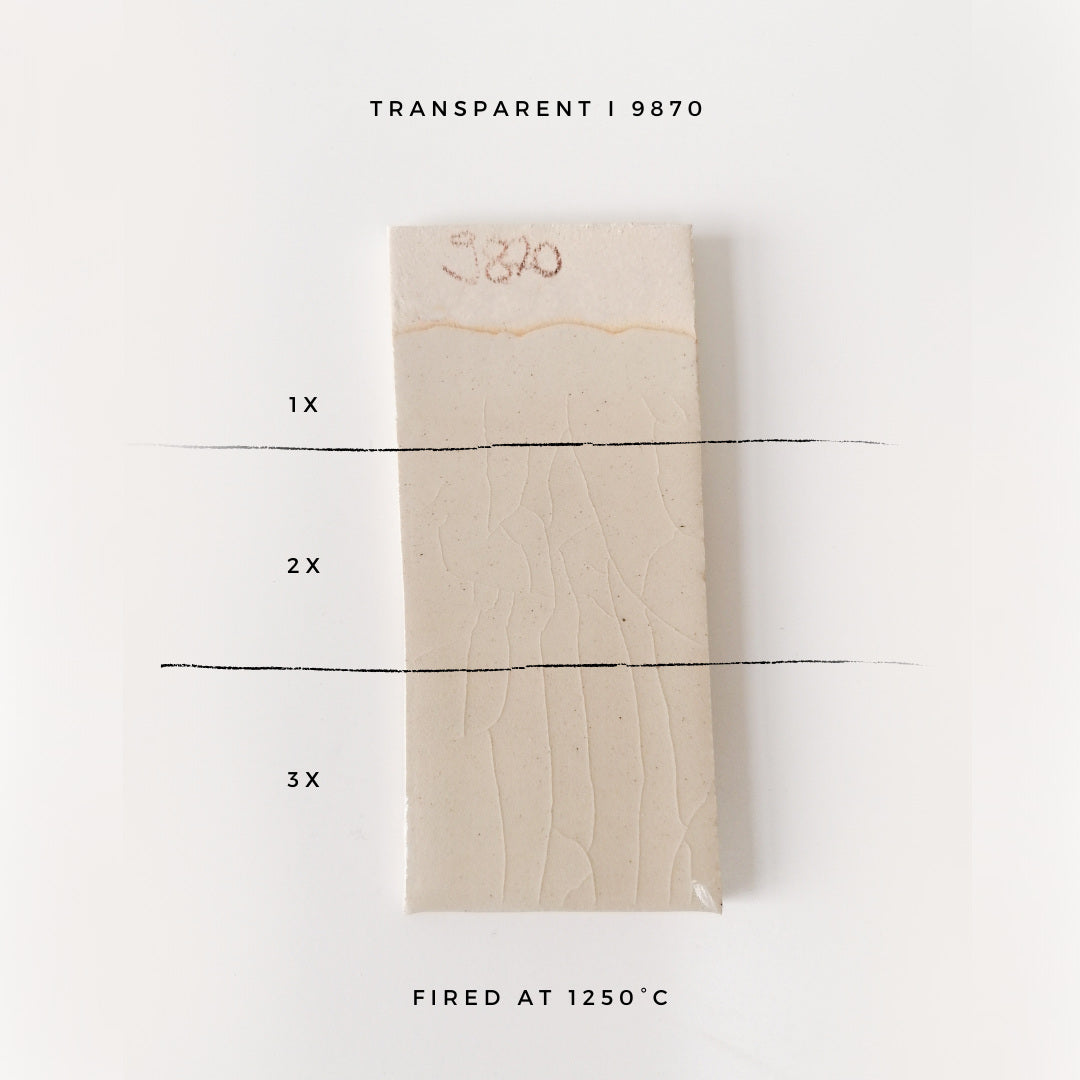BOTZ 9870 Transparent – glasyrprov med 1, 2 och 3 lager vid 1250 °C