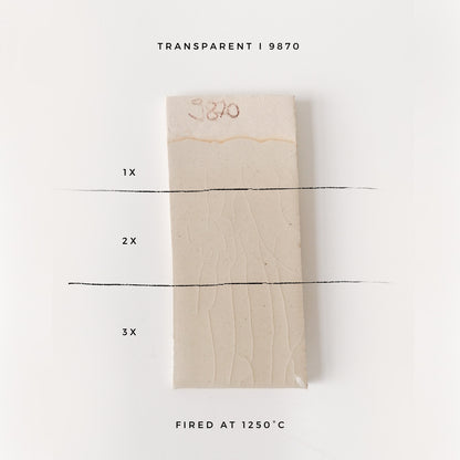 BOTZ 9870 Transparent – glasyrprov med 1, 2 och 3 lager vid 1250 °C