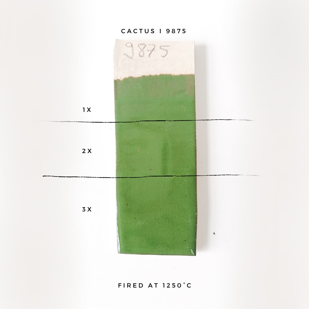 BOTZ 9875 Caktus – glasyrprov med 1, 2 och 3 lager vid 1250 °C