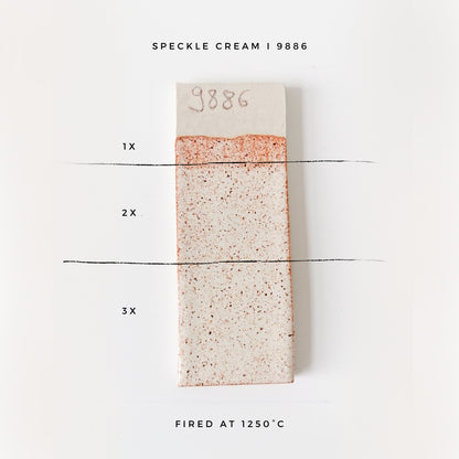 BOTZ 9886 Speckle cream – glasyrprov med 1, 2 och 3 lager vid 1250 °C