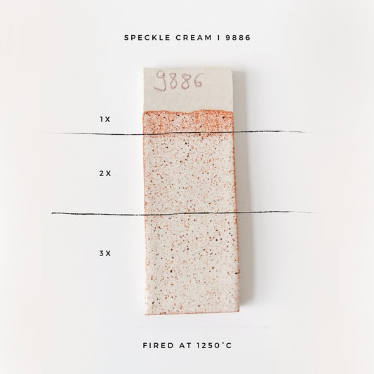 BOTZ 9886 Speckle cream – glasyrprov med 1, 2 och 3 lager vid 1250 °C