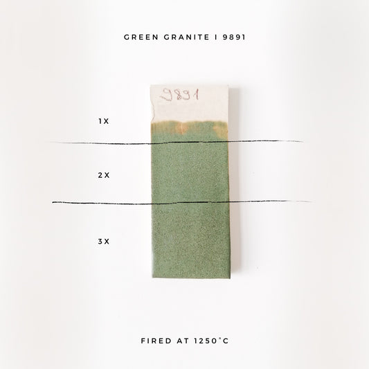 BOTZ 9891 Green granite – glasyrprov med 1, 2 och 3 lager vid 1250 °C