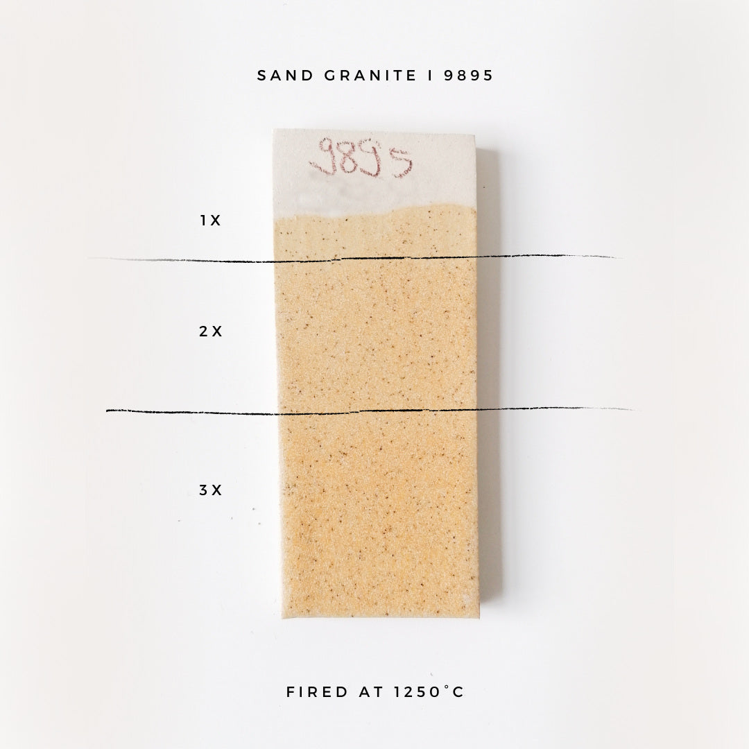 BOTZ 9895 Sand granite – glasyrprov med 1, 2 och 3 lager vid 1250 °C