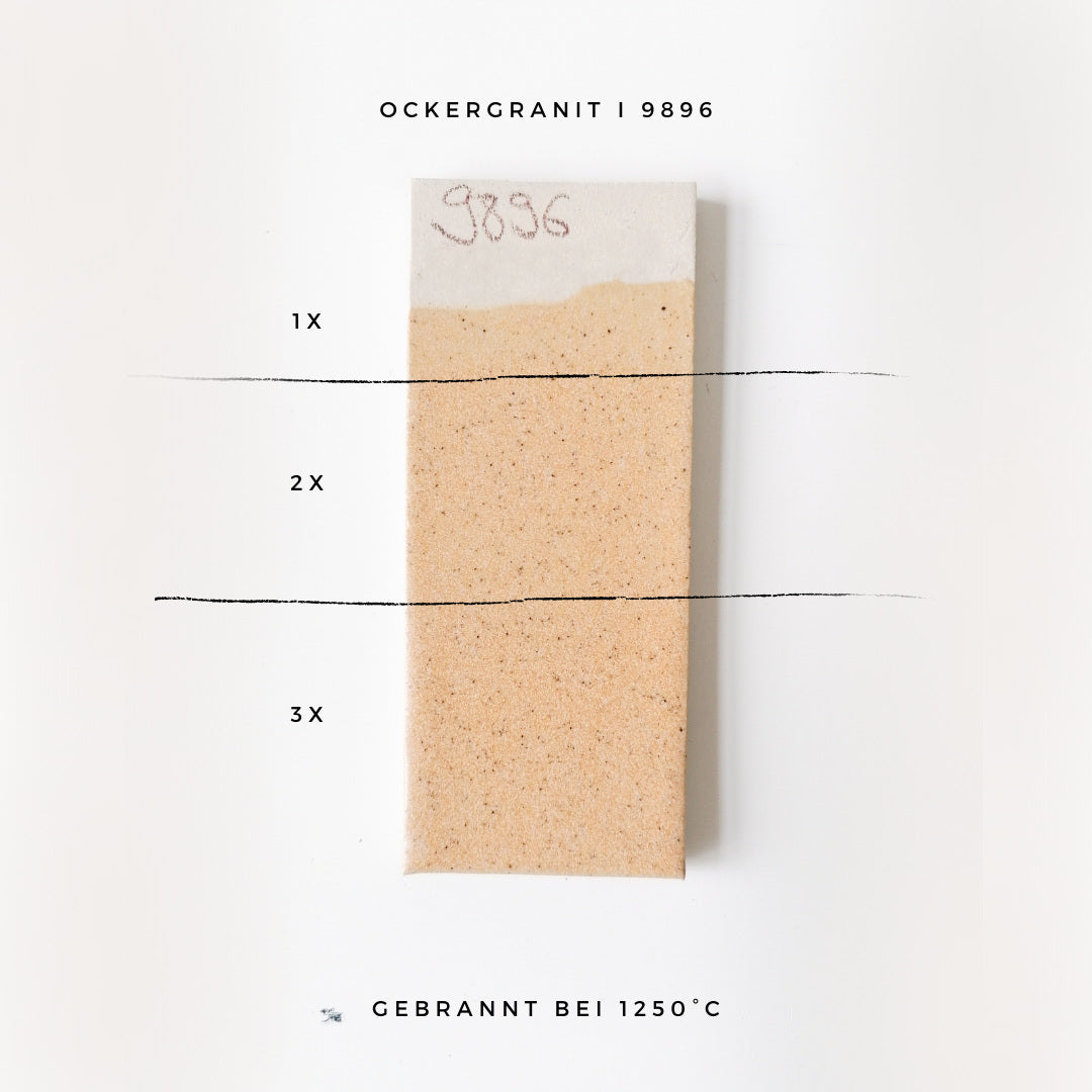 BOTZ 9896 Ochre granite – glasyrprov med 1, 2 och 3 lager vid 1250 °C