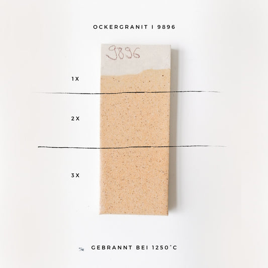 BOTZ 9896 Ochre granite – glasyrprov med 1, 2 och 3 lager vid 1250 °C