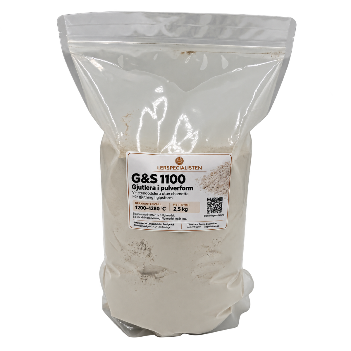 G&S 1100 gjutlera i pulverform – 2,5 kg i Lerspecialistens påse