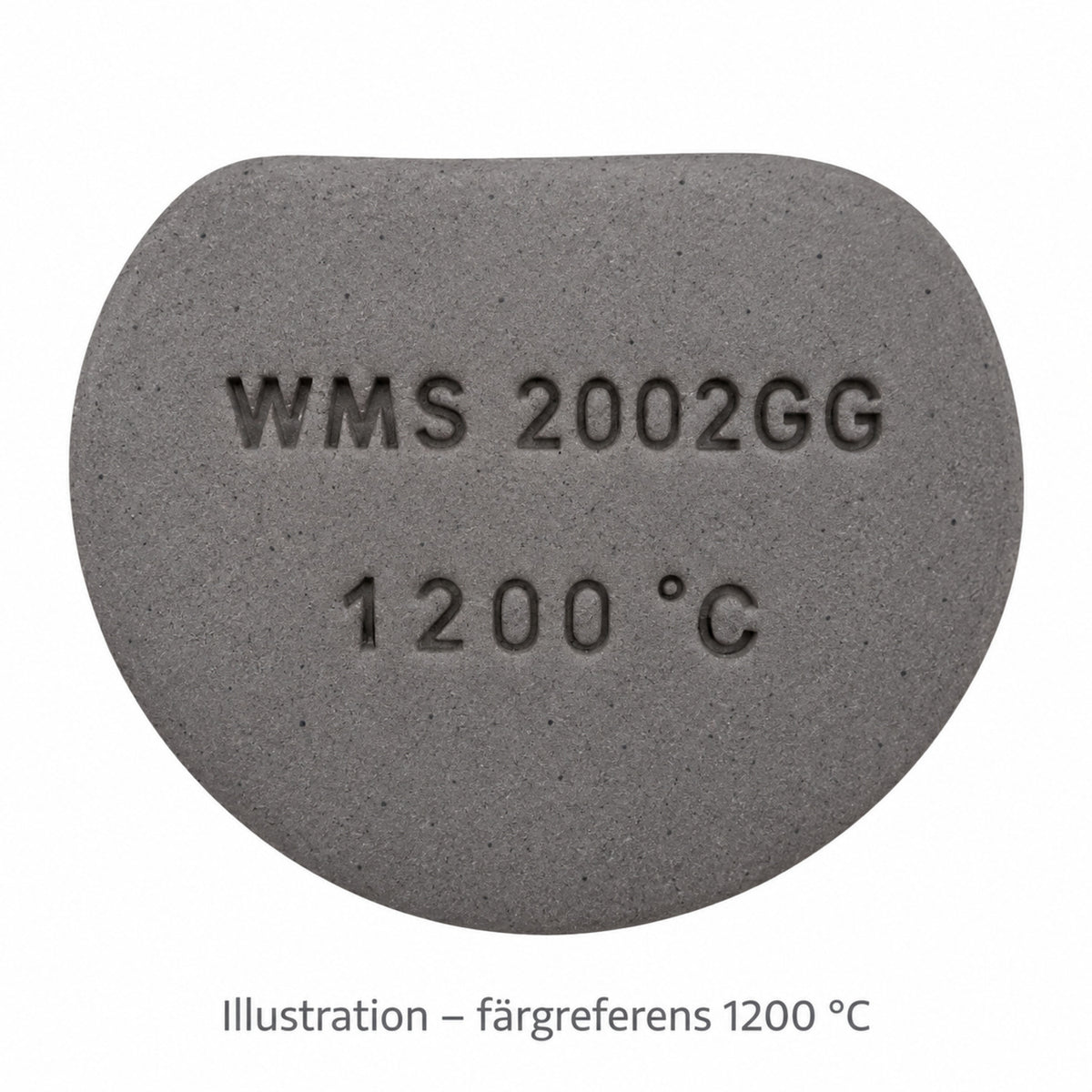 Illustrerad rund provplatta – Sibelco WMS2002, färgreferens från leverantörens prov vid 1200 °C. Ej fotograferat brännprov.