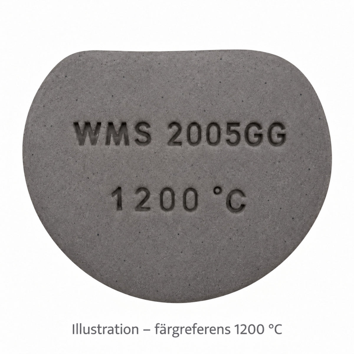 Illustrerad rund provplatta – Sibelco WMS2005, färgreferens från leverantörens prov vid 1200 °C. Ej fotograferat brännprov.